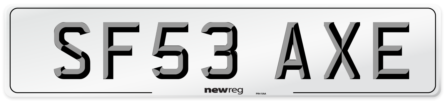 SF53 AXE Number Plate from New Reg